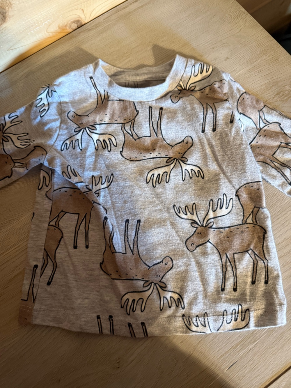 Cozy Moose Print T Shirt - Light Gray & Brown 12 Month